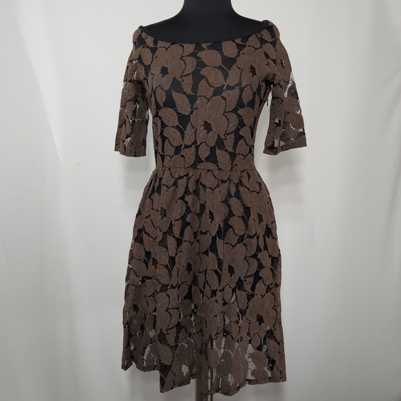 Anthropologie Dresses & Skirts - Anthro San Francisco Dress Sheer Floral Boatneck Medium Unlined Brown